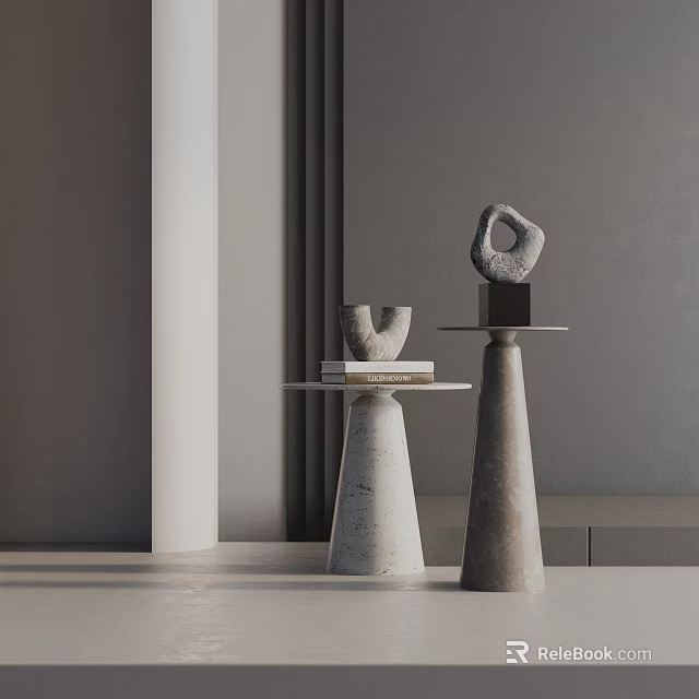 Modern Sculptural Side Tables With Conical Pedestal And Decorative Objects 3d model