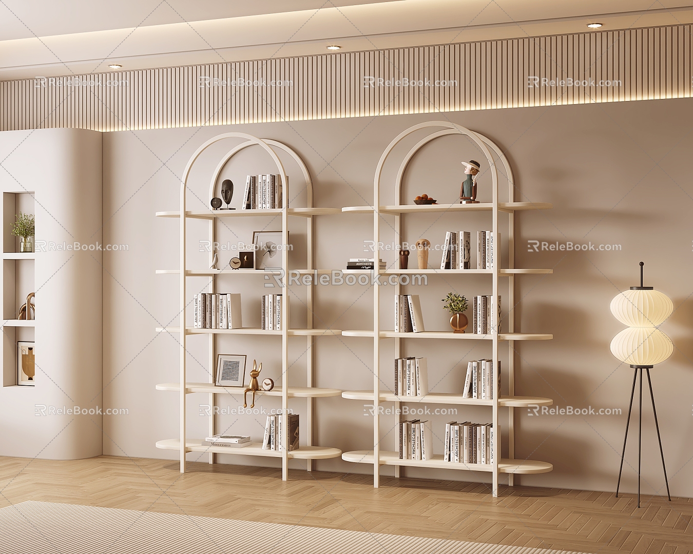 Cream Style Bookshelf Storage Rack Display Rack 3d model