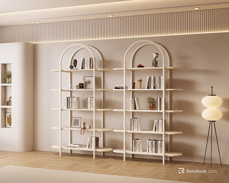 White Modern Shelving Unit With Multiple Shelves For Books And Decor Pieces In Minimalist Room 3d model 