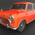 Vintage Orange Compact Car with Chrome Front Grille Headlights and Classic Wheels