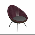 Modern Round Leisure Chair With Purple Body Gray Cushion And Metal Legs