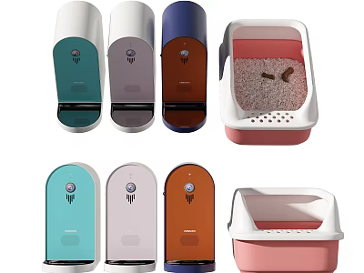 Stylish Household Items Including Automatic Soap Dispensers And Cat Litter Boxes In Various Colors 3d model