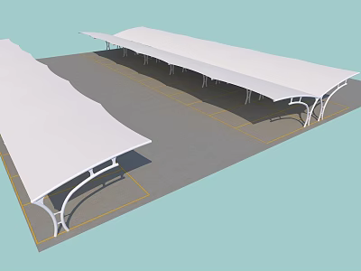 White Modern Shade Canopies Covering Gray Parking Area With Curved Supports 3d model