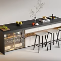 Modern Bar Counter With Glass Door Wine Storage White Bar Stools And Fresh Fruits
