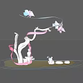 Artistic Decorative Sculpture Featuring Tree Like Structure Pink Ribbons Butterfly Seated Figure And White Spheres