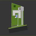 Cartoon Style Residential Scene With House Swimming Pool Green Lawn Tree And White Fence