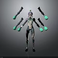 Children's Playful Fantasy Character With Purple Hair Multiple Arms And Colorful Green And Blue Outfit