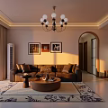 Modern Cozy Living And Dining Room With Soft Leather Sofa And Beautiful Panoramic Sunset View