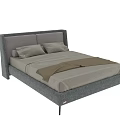 Modern Gray Upholstered Double Bed With Soft Pillows And Throw Blanket 3d model