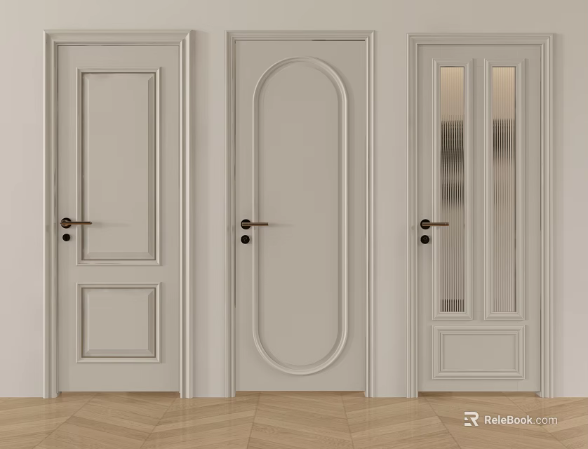 White Swing Doors With Arched Panel And Glass Insert Designs For Home Interior 3d model