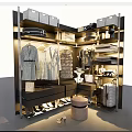 Modern Wardrobe Interior With Glass Doors Open Storage Shelves Hanging Rails Clothes Shoes Bags