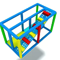 Colorful Playground Equipment Structure With Multicolored Slides And Climbing Parts