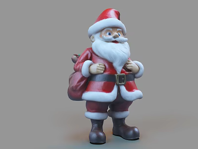 Santa Claus Sculpture In Red And White Outfit With Bag Detailed Carving 3d model