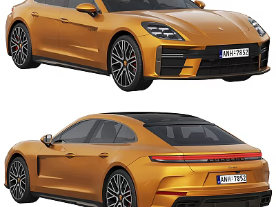 Golden Luxury Sports Car Front And Rear Views 3d model