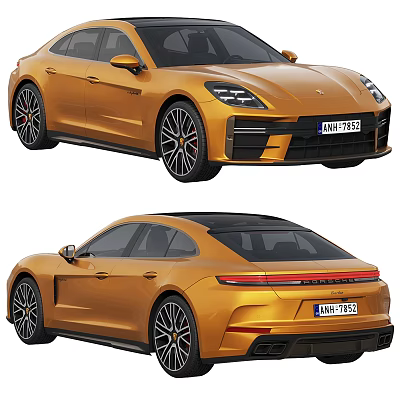 Golden Luxury Sports Car Front And Rear Views 3d model