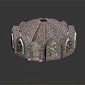 Ancient Architecture Domed Structure With Stained Glass Windows And Arched Doorway Design