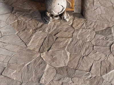 Natural Gray Stone Pavement With Irregular Slabs And Ornate Carved Sculpture 3d model