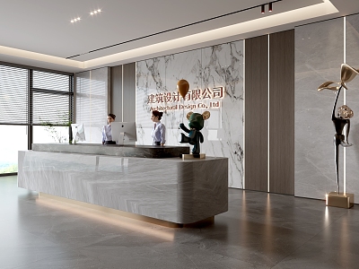 Modern company front desk background wall reception area bar desk reception desk hall simple lobby model