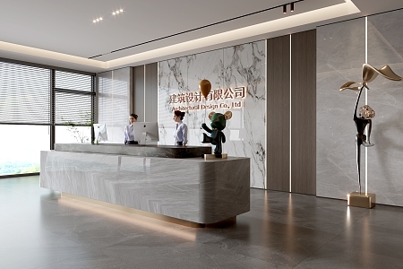 Modern company front desk background wall reception area bar desk reception desk hall simple lobby 3d model