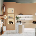 Stylish Modern Boutique Store Interior Design With Shelves Products Round Mirrors And Potted Plant