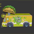 Yellow Taco Truck With Large Taco On Top And Text Logo Design