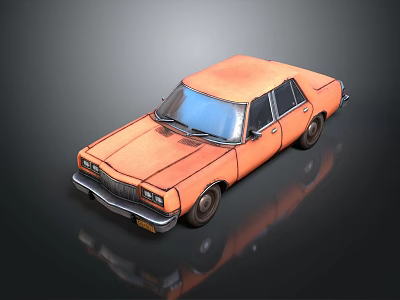 Vintage Orange Classic Car 3D Model With Retro Design And Reflective Surface 3d model