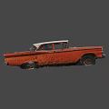Red Vintage Classic Car With White Roof And Worn Exterior Design