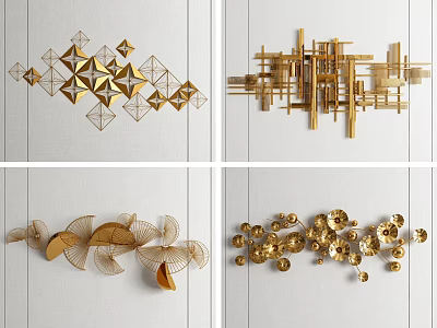 Golden Modern Wall Decor With Geometric Shapes Abstract Lines And Floral Patterns 3d model