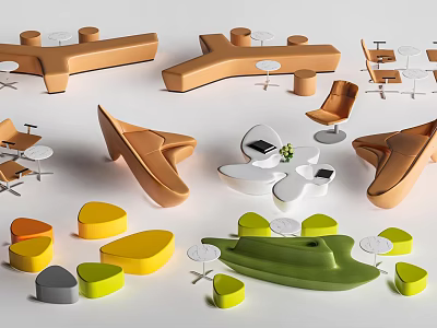 Creative Modern Table And Chair Combinations With Various Shapes And Colorful Designs 3d model