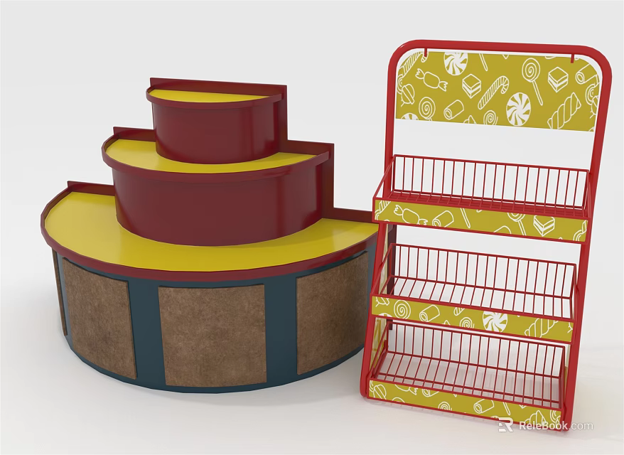Colorful Display Cabinets And Shelves With Circular Multi tiered Design Vertical Pattern And Metal Grid 3d model 