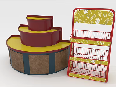 Colorful Display Cabinets And Shelves With Circular Multi tiered Design Vertical Pattern And Metal Grid 3d model