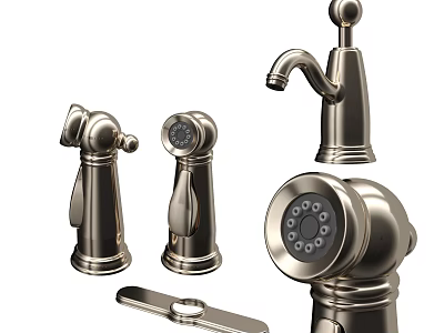 Modern Bathroom Faucet Set With Brushed Nickel Handles And Sprayer Components 3d model