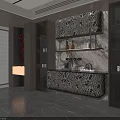 Modern Luxury Sideboard Cabinet With Patterned Doors Marble Countertop And Wine Storage Lighting 3d model