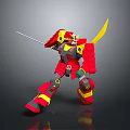 Red And Yellow Toy Robot Figure With Sword And Mecha Design