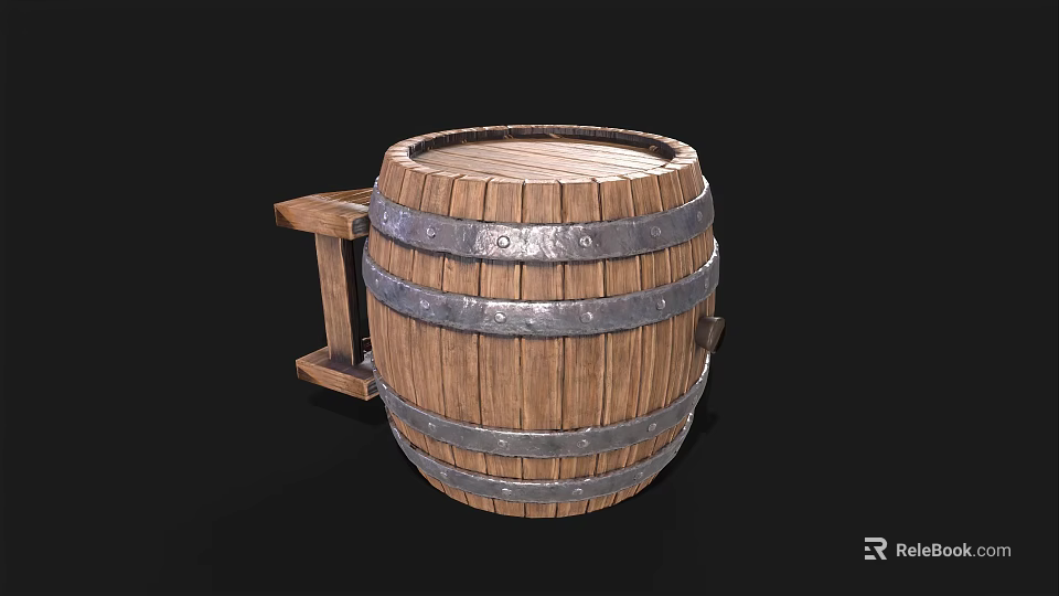Sturdy Wooden Barrel With Wooden Slats Metal Hoops And Handle For Daily Use 3d model 