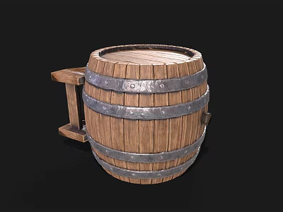 Sturdy Wooden Barrel With Wooden Slats Metal Hoops And Handle For Daily Use 3d model