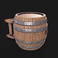 Sturdy Wooden Barrel With Wooden Slats Metal Hoops And Handle For Daily Use