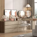 Modern Bedroom Dresser With Round Mirror Vase Of Flowers Framed Art Chair And Window Trees