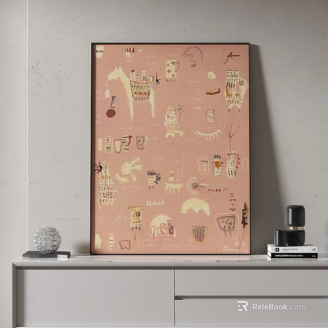 Abstract Painting With Pink Background And Unique Patterns 3d model