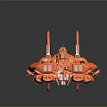 Orange Cosmic Spacecraft Model With Detailed Interstellar Engine And Wing Structures