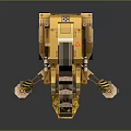 3D Rendered Yellow Construction Demolition Vehicle With Crushing Mechanism And Warning Stripes