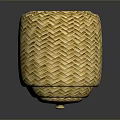 Yellow Round Stool With Intricate Woven Texture And Smooth Surface Design