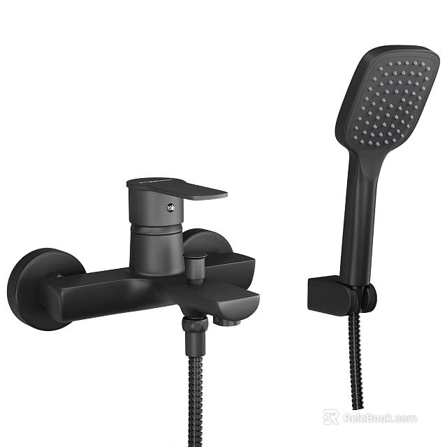 Modern Black Wall Mounted Shower Faucet With Handheld Shower Head Design 3d model 