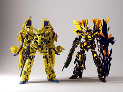 Yellow And Blue Black Mecha Robot Models With Detailed Armor And Weapons 3d model