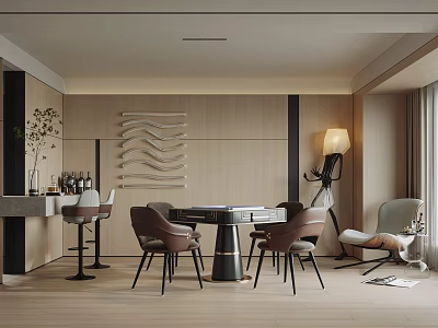 Hotel Mahjong Room Interior Design With Modern Comfortable Chairs Mahjong Table And Elegant Decor 3d model