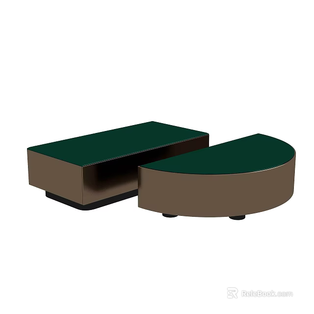 Modern Rectangular And Semicircular Coffee Table With Green Tabletop And Brown Base 3d model