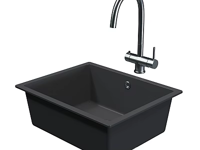 Black Granite Composite Kitchen Sink with Modern Single Bowl Faucet Design 3d model