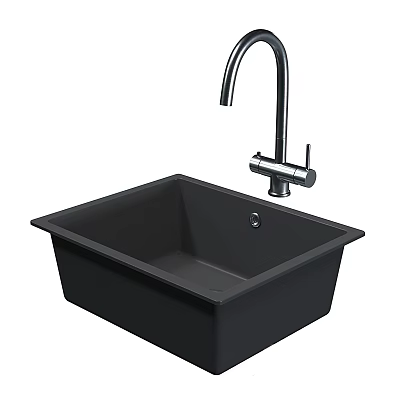 Black Granite Composite Kitchen Sink with Modern Single Bowl Faucet Design 3d model