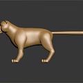 Golden Cat Sculpture With Shiny Metallic Surface On Black Background Reflection