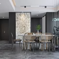 Modern Restaurant Interior With Dining Table Chairs And Decorative Wall Art 3d model